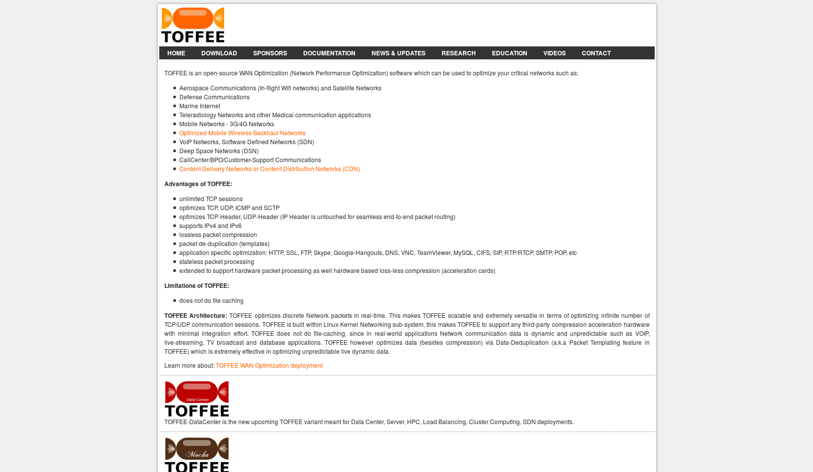 Screenshot of old The TOFFEE Project website built from scratch with PHP